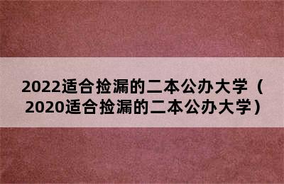 2022适合捡漏的二本公办大学（2020适合捡漏的二本公办大学）