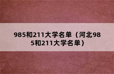 985和211大学名单（河北985和211大学名单）