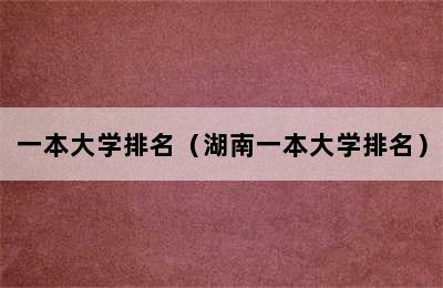 一本大学排名（湖南一本大学排名）
