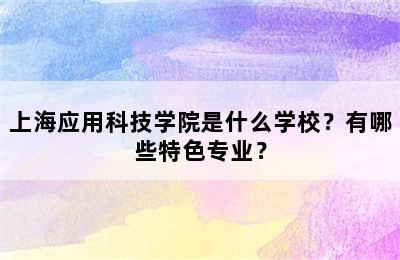 上海应用科技学院是什么学校？有哪些特色专业？