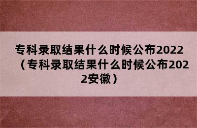 专科录取结果什么时候公布2022（专科录取结果什么时候公布2022安徽）