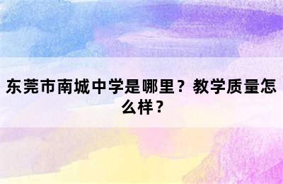 东莞市南城中学是哪里？教学质量怎么样？