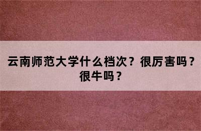 云南师范大学什么档次？很厉害吗？很牛吗？