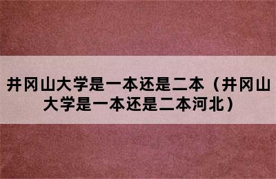 井冈山大学是一本还是二本（井冈山大学是一本还是二本河北）