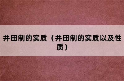 井田制的实质（井田制的实质以及性质）