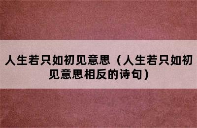 人生若只如初见意思（人生若只如初见意思相反的诗句）