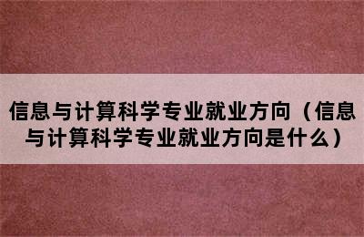 信息与计算科学专业就业方向（信息与计算科学专业就业方向是什么）