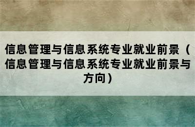 信息管理与信息系统专业就业前景（信息管理与信息系统专业就业前景与方向）