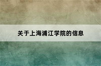 关于上海浦江学院的信息