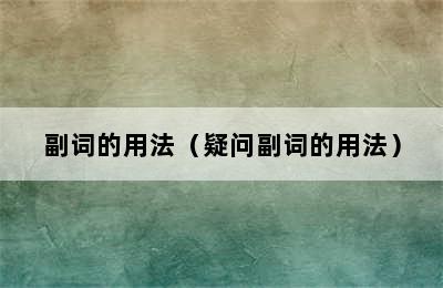 副词的用法（疑问副词的用法）