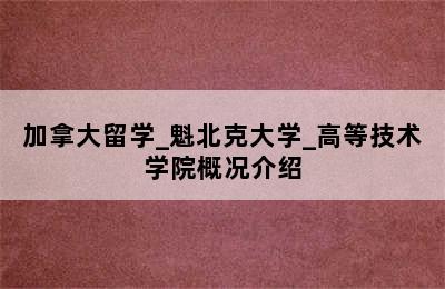 加拿大留学_魁北克大学_高等技术学院概况介绍