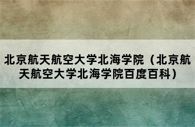 北京航天航空大学北海学院（北京航天航空大学北海学院百度百科）