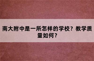 南大附中是一所怎样的学校？教学质量如何？