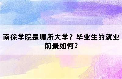 南徐学院是哪所大学？毕业生的就业前景如何？