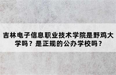 吉林电子信息职业技术学院是野鸡大学吗？是正规的公办学校吗？