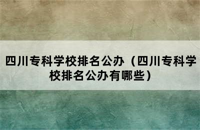 四川专科学校排名公办（四川专科学校排名公办有哪些）