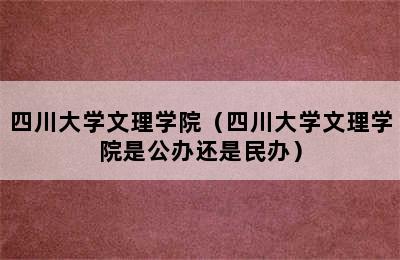 四川大学文理学院（四川大学文理学院是公办还是民办）