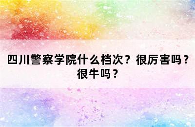 四川警察学院什么档次？很厉害吗？很牛吗？