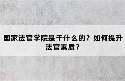 国家法官学院是干什么的？如何提升法官素质？