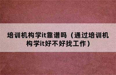 培训机构学it靠谱吗（通过培训机构学it好不好找工作）