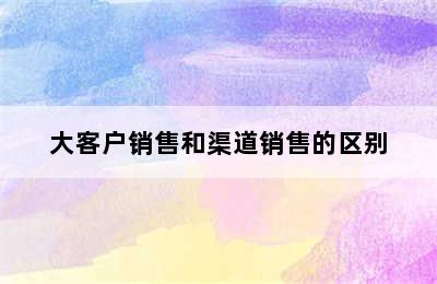 大客户销售和渠道销售的区别