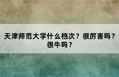 天津师范大学什么档次？很厉害吗？很牛吗？