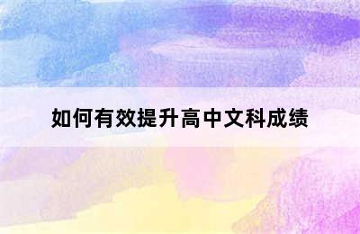 如何有效提升高中文科成绩