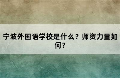 宁波外国语学校是什么？师资力量如何？