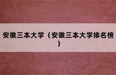 安徽三本大学（安徽三本大学排名榜）