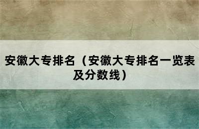 安徽大专排名（安徽大专排名一览表及分数线）