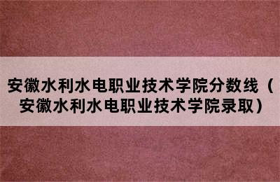 安徽水利水电职业技术学院分数线（安徽水利水电职业技术学院录取）