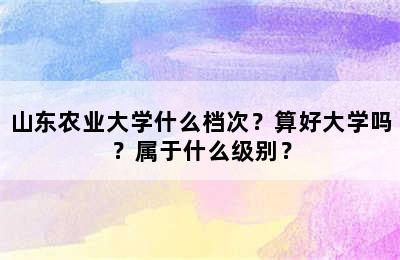 山东农业大学什么档次？算好大学吗？属于什么级别？