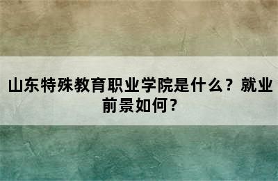 山东特殊教育职业学院是什么？就业前景如何？