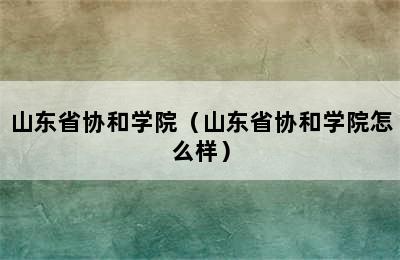 山东省协和学院（山东省协和学院怎么样）