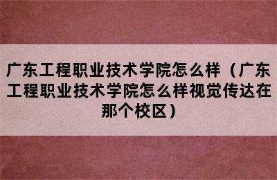 广东工程职业技术学院怎么样（广东工程职业技术学院怎么样视觉传达在那个校区）