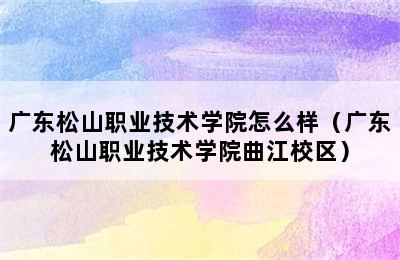 广东松山职业技术学院怎么样（广东松山职业技术学院曲江校区）