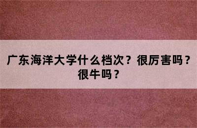 广东海洋大学什么档次？很厉害吗？很牛吗？