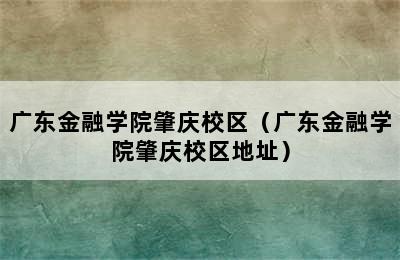 广东金融学院肇庆校区（广东金融学院肇庆校区地址）