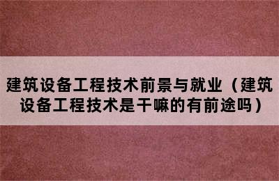 建筑设备工程技术前景与就业（建筑设备工程技术是干嘛的有前途吗）