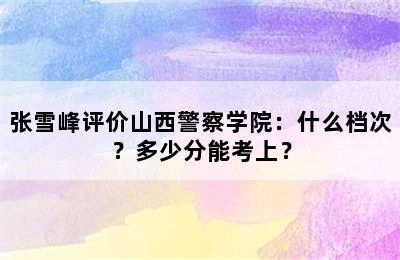 张雪峰评价山西警察学院：什么档次？多少分能考上？