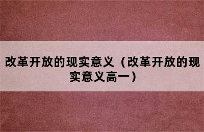 改革开放的现实意义（改革开放的现实意义高一）