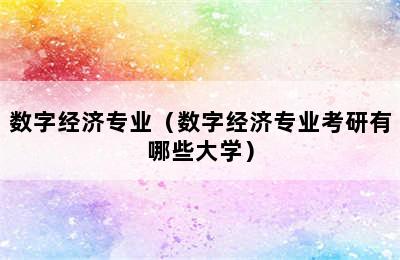 数字经济专业（数字经济专业考研有哪些大学）