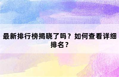 最新排行榜揭晓了吗？如何查看详细排名？