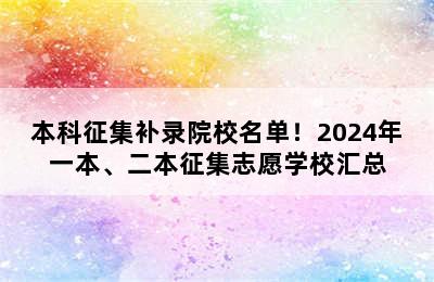 本科征集补录院校名单！2024年一本、二本征集志愿学校汇总