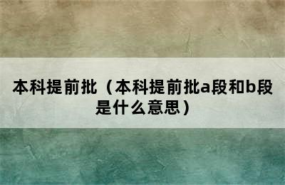 本科提前批（本科提前批a段和b段是什么意思）