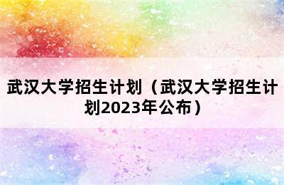 武汉大学招生计划（武汉大学招生计划2023年公布）