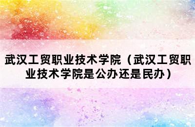 武汉工贸职业技术学院（武汉工贸职业技术学院是公办还是民办）