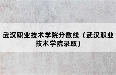 武汉职业技术学院分数线（武汉职业技术学院录取）