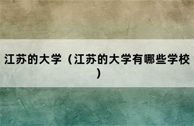 江苏的大学（江苏的大学有哪些学校）