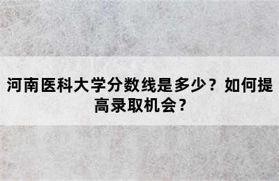 河南医科大学分数线是多少？如何提高录取机会？